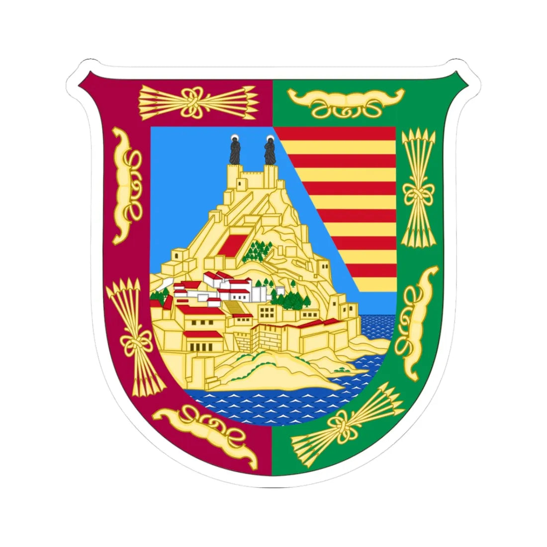 Arms of Málaga Province (Spain) (Coat of Arms) STICKER Vinyl Kiss-Cut Decal 3 Inch White - The Sticker Space