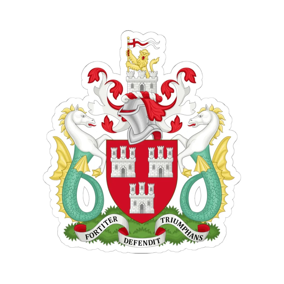 Arms of Newcastle upon Tyne City Council (England) (Coat of Arms) STICKER Vinyl Kiss-Cut Decal 6 Inch White - The Sticker Space