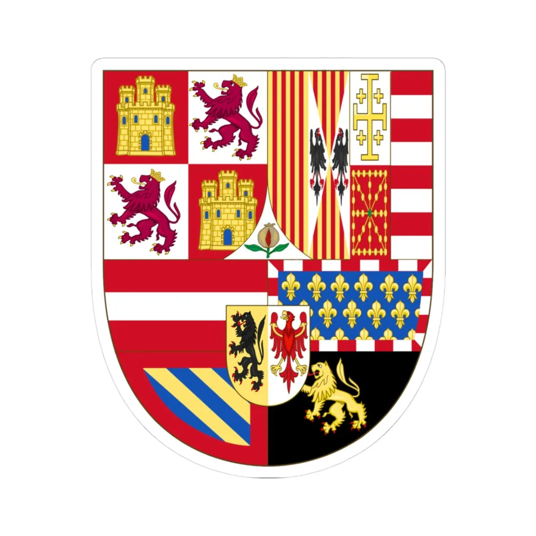 Arms of Philip II of Spain 1558-1580 (Spain) (Coat of Arms) STICKER Vinyl Kiss-Cut Decal 3 Inch White - The Sticker Space