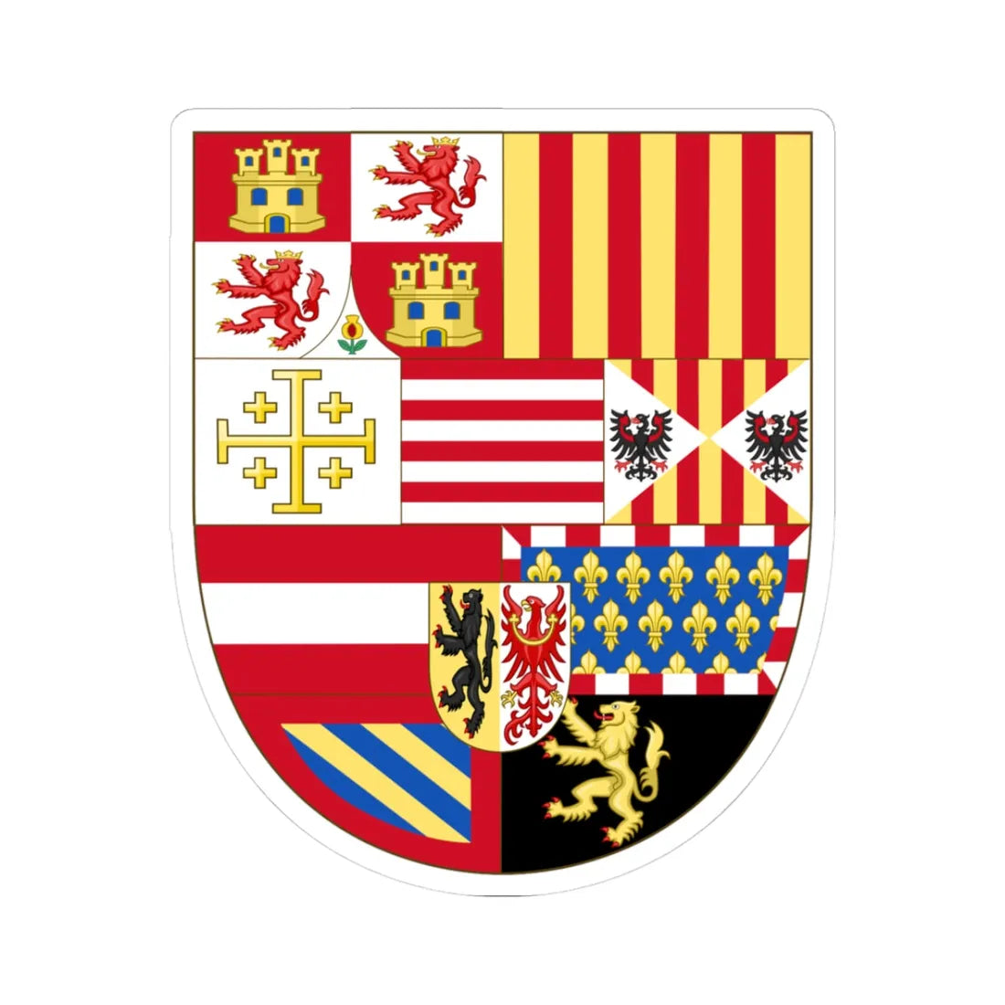 Arms of Philip II of Spain as Monarch of Naples and Sicily (Spain) (Coat of Arms) STICKER Vinyl Kiss-Cut Decal 3 Inch White - The Sticker Space