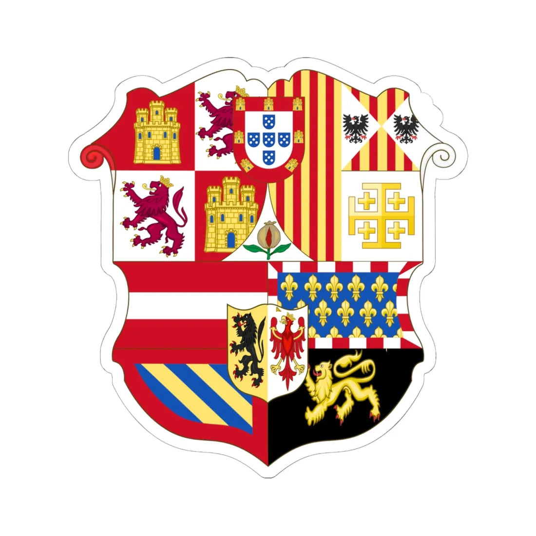 Arms of Philip III and Charles V of Naples 1650-1700 (Italy) (Coat of Arms) STICKER Vinyl Kiss-Cut Decal 6 Inch White - The Sticker Space