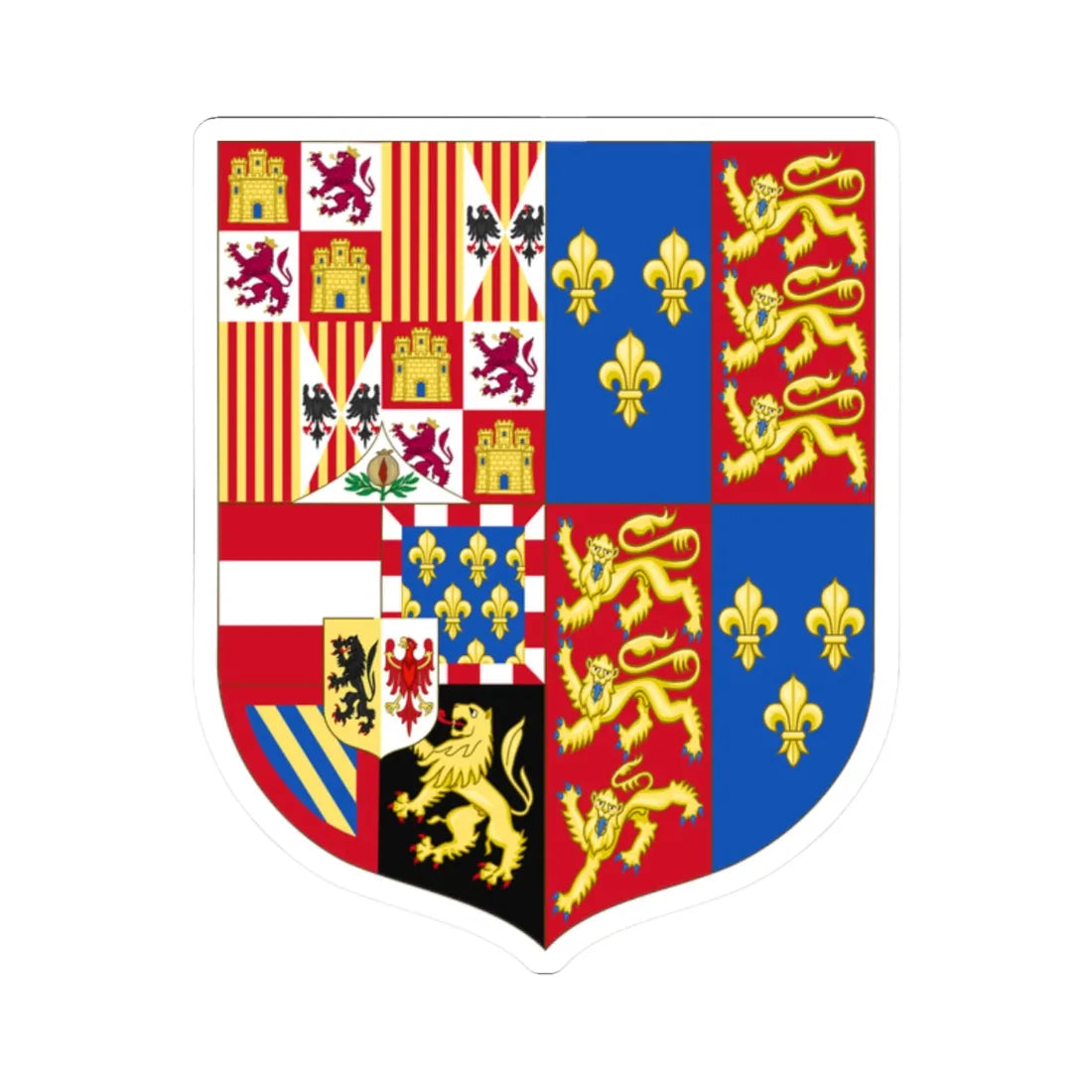 Arms of Philip of Austria Prince of Asturias and King of England (England) (Coat of Arms) STICKER Vinyl Kiss-Cut Decal 2 Inch White - The Sticker Space