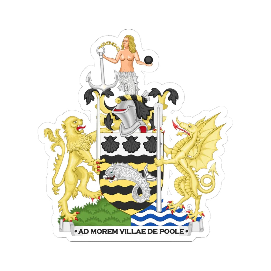 Arms of Poole (England) (Coat of Arms) STICKER Vinyl Kiss-Cut Decal 3 Inch White - The Sticker Space