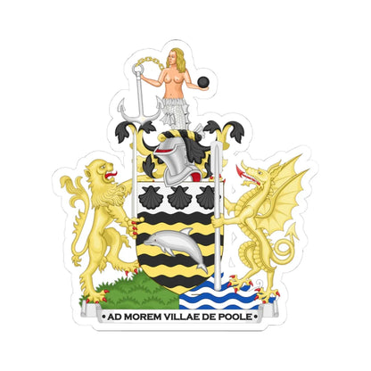 Arms of Poole Naturalistic Dolphin (England) (Coat of Arms) STICKER Vinyl Kiss-Cut Decal 3 Inch White - The Sticker Space