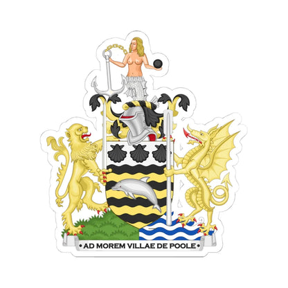 Arms of Poole Naturalistic Dolphin (England) (Coat of Arms) STICKER Vinyl Kiss-Cut Decal 4 Inch White - The Sticker Space
