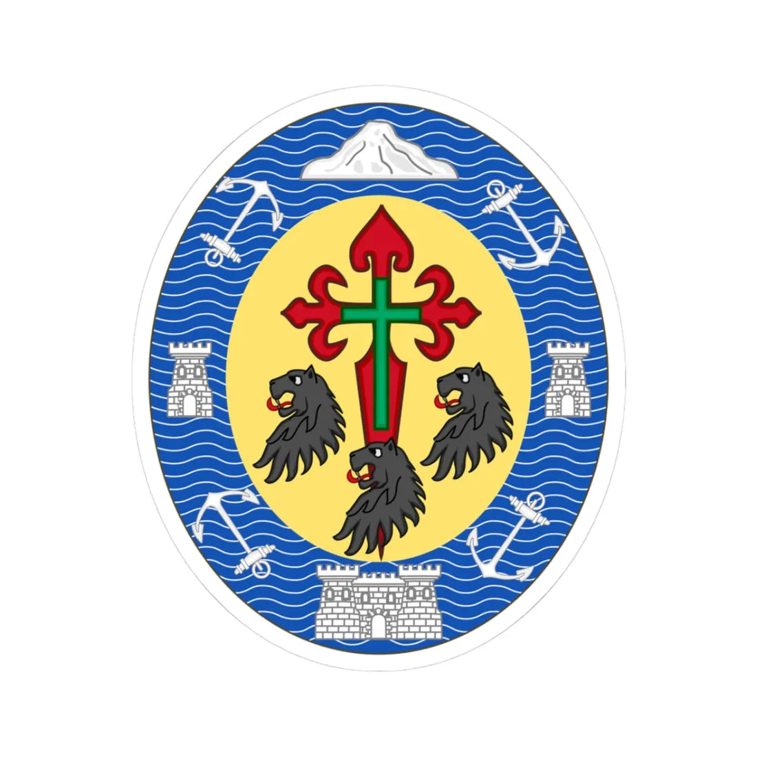 Arms of Santa Cruz de Tenerife (Spain) (Coat of Arms) STICKER Vinyl Kiss-Cut Decal 3 Inch White - The Sticker Space