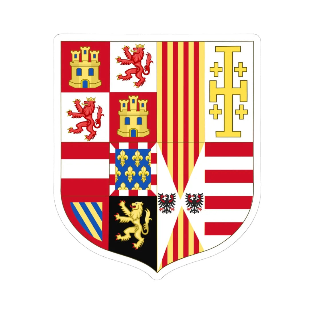 Arms of the King of Spain as Monarch of Naples and Sicily 1598-1665 (Austria) (Coat of Arms) STICKER Vinyl Kiss-Cut Decal 4 Inch White - The Sticker Space