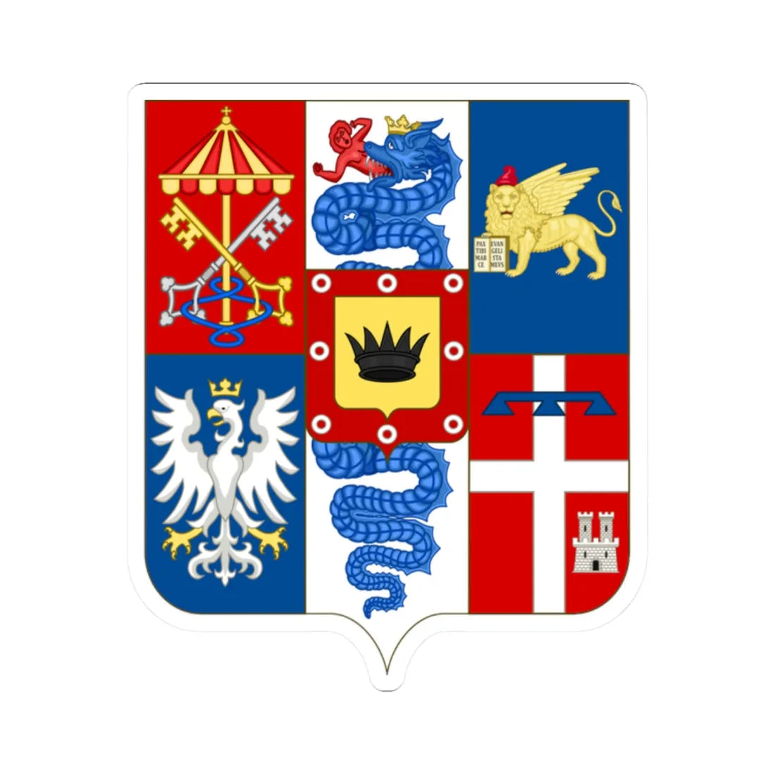 Arms of the Kingdom of Italy Napoleonic (Italy) (Coat of Arms) STICKER Vinyl Kiss-Cut Decal 2 Inch White - The Sticker Space