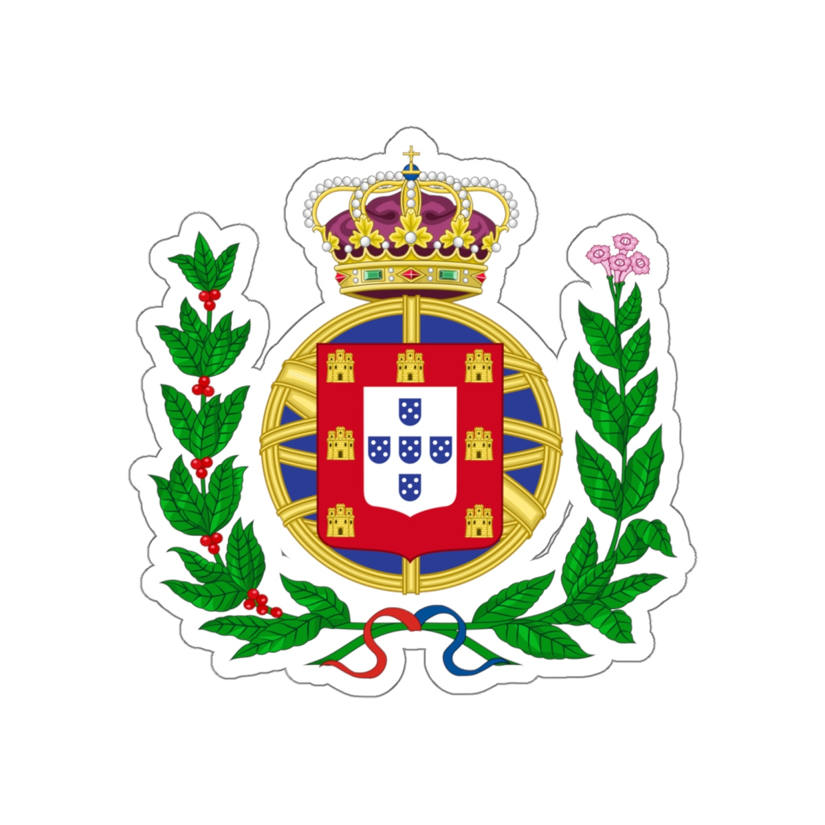 Arms of the United Kingdom of Portugal, Brazil and the Algarves (1815-1825) STICKER Vinyl Die-Cut Decal-White-The Sticker Space