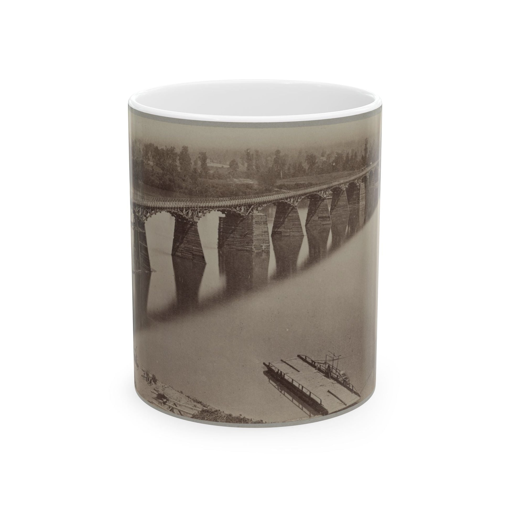 Army Bridge Across The Tennessee River At Chattanooga, L8121 (U.S. Civil War) White Coffee Mug-11oz-The Sticker Space