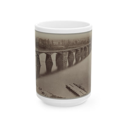 Army Bridge Across The Tennessee River At Chattanooga, L8121 (U.S. Civil War) White Coffee Mug-15oz-The Sticker Space