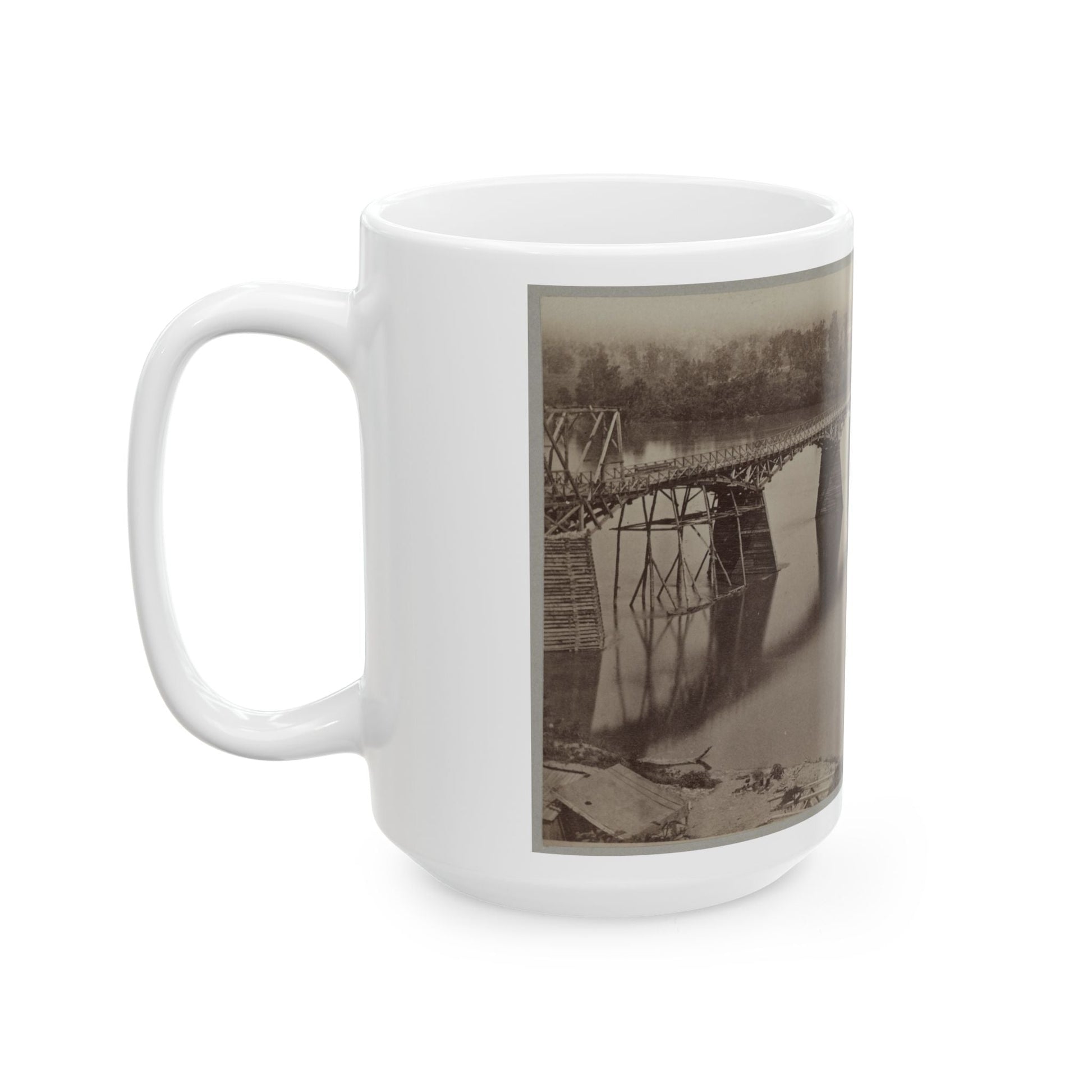 Army Bridge Across The Tennessee River At Chattanooga, L8121 (U.S. Civil War) White Coffee Mug-The Sticker Space