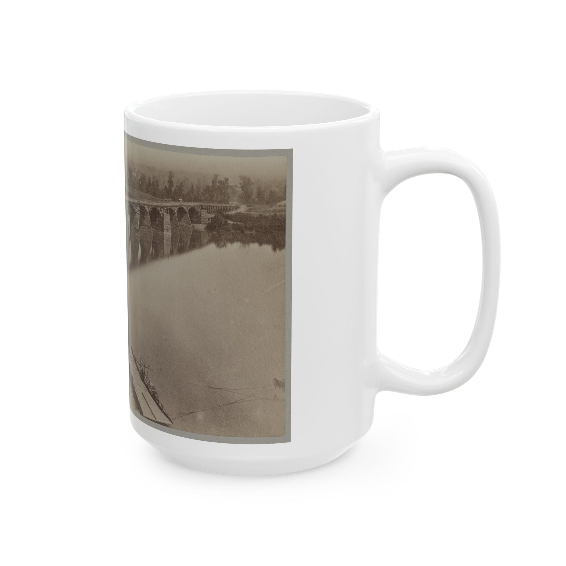 Army Bridge Across The Tennessee River At Chattanooga, L8121 (U.S. Civil War) White Coffee Mug-The Sticker Space