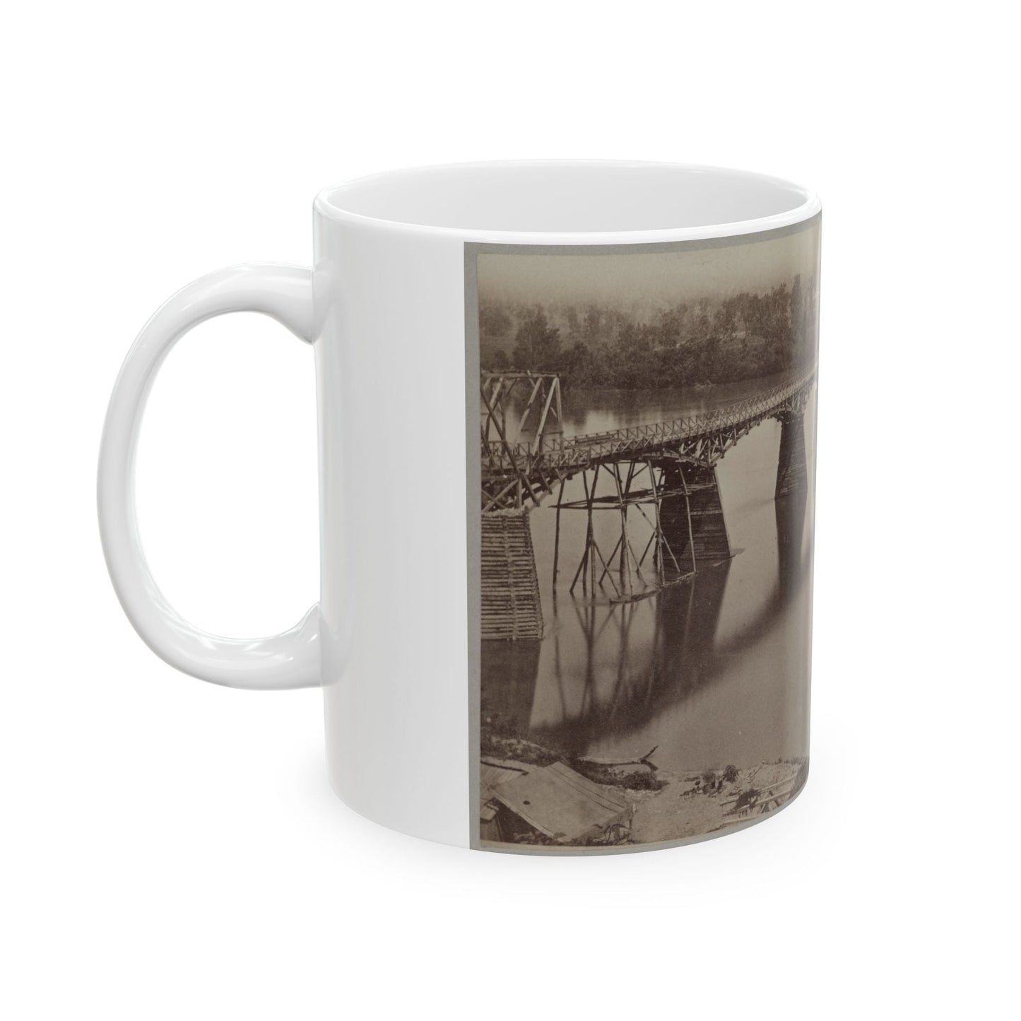 Army Bridge Across The Tennessee River At Chattanooga, L8121 (U.S. Civil War) White Coffee Mug-The Sticker Space