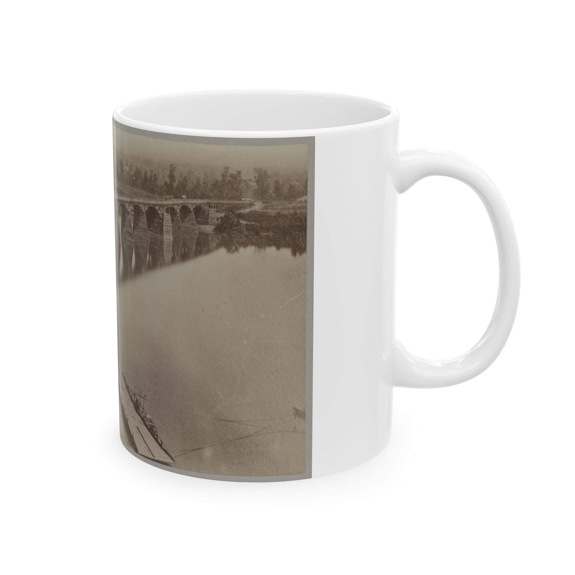 Army Bridge Across The Tennessee River At Chattanooga, L8121 (U.S. Civil War) White Coffee Mug-The Sticker Space