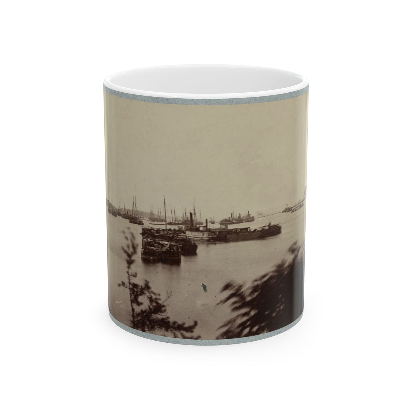 Army Transports In James River, Va. Near Deep Bottom 001 (U.S. Civil War) White Coffee Mug-11oz-The Sticker Space