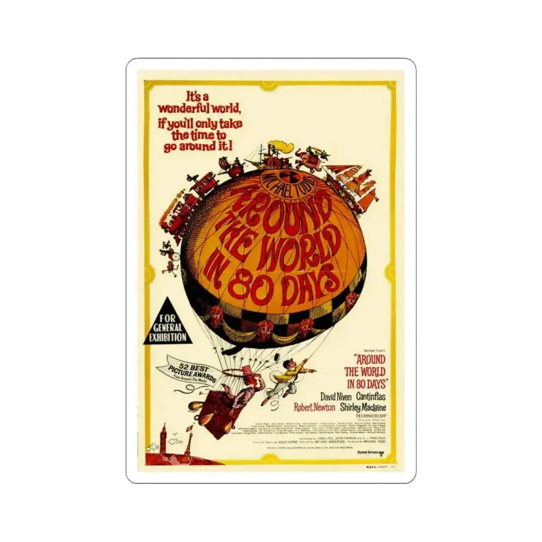 Around the World in 80 Days 1956 Movie Poster - STICKER Vinyl Kiss-Cut Decal 3 Inch White - The Sticker Space
