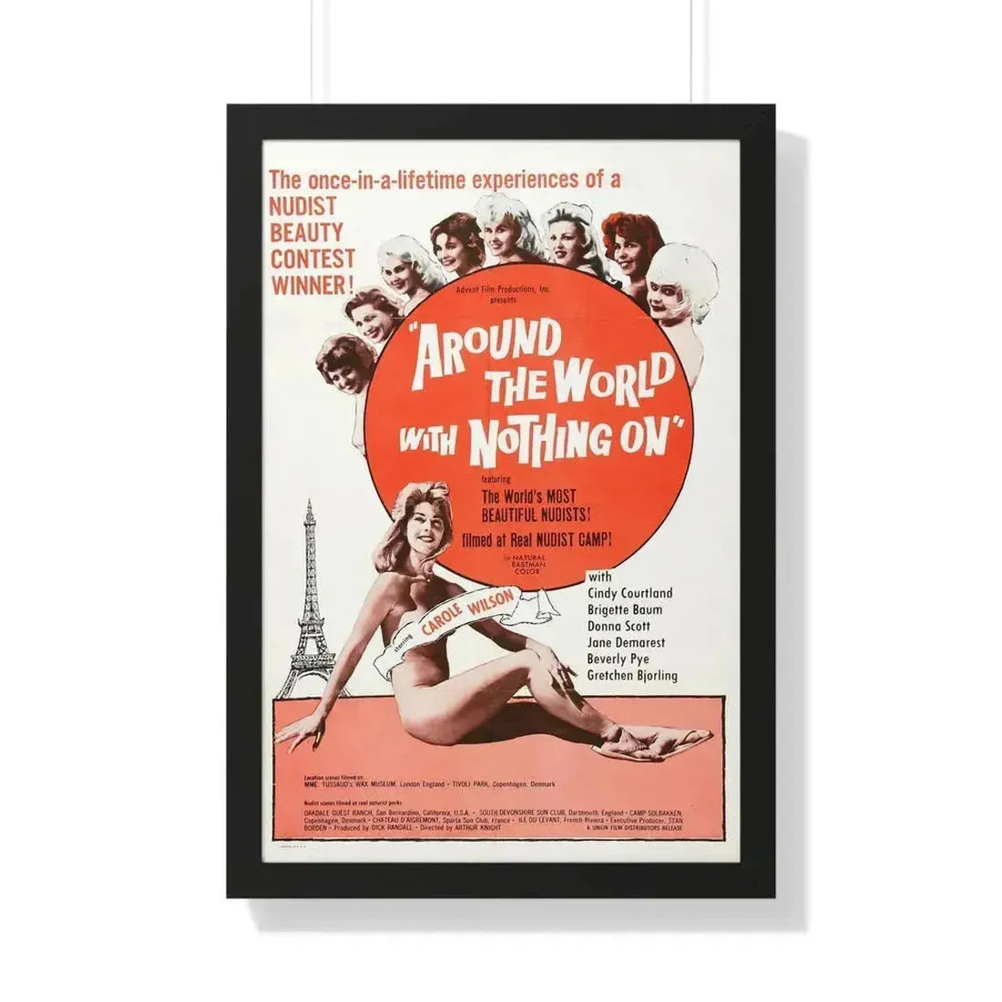 AROUND THE WORLD WITH NOTHING ON 1963 - Framed Movie Poster 20" x 30" Black - The Sticker Space