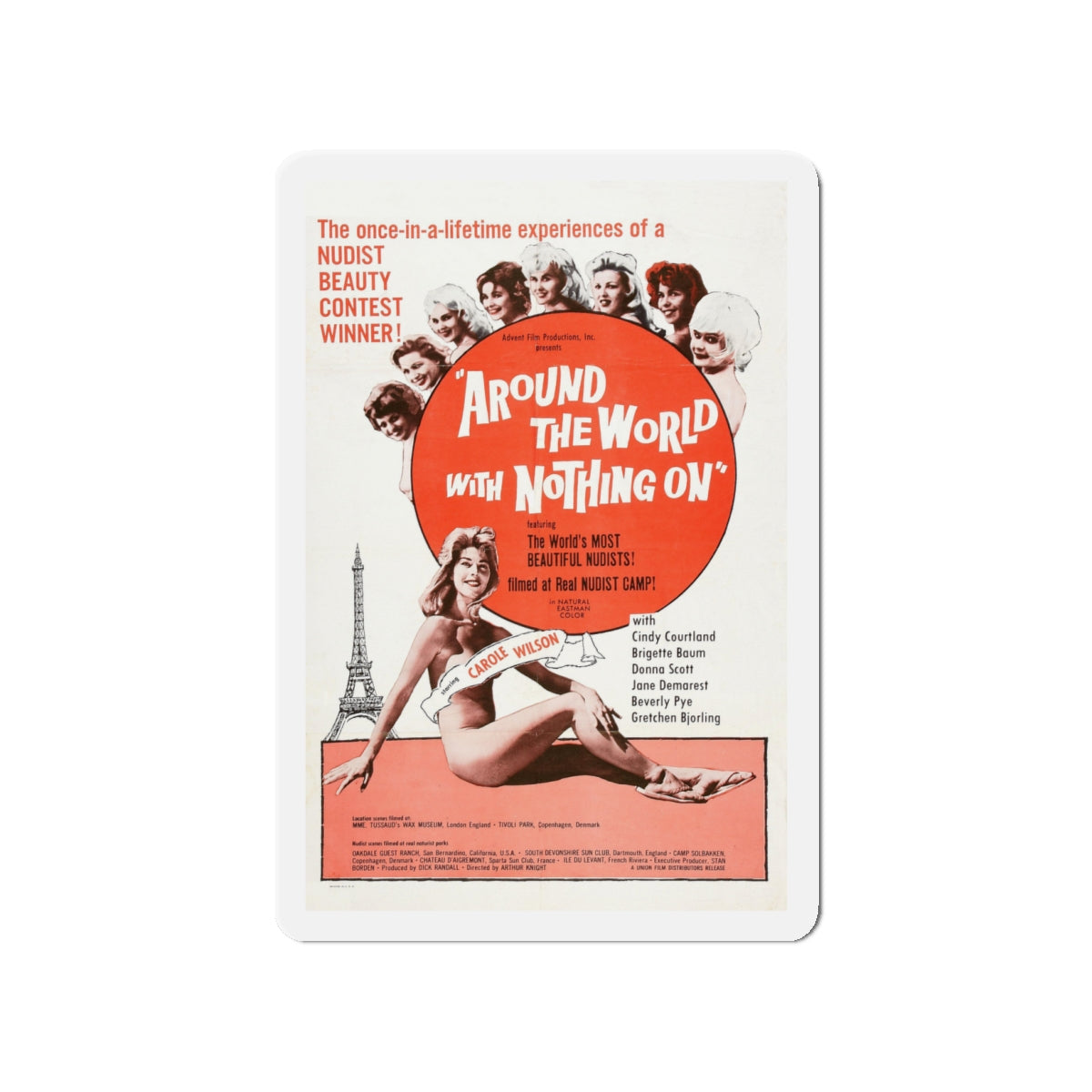 AROUND THE WORLD WITH NOTHING ON 1963 Movie Poster - Die-Cut Magnet-4" x 4"-The Sticker Space