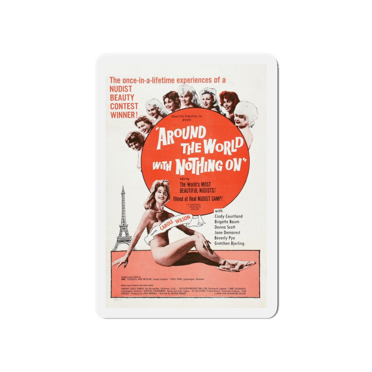 AROUND THE WORLD WITH NOTHING ON 1963 Movie Poster - Die-Cut Magnet-5" x 5"-The Sticker Space