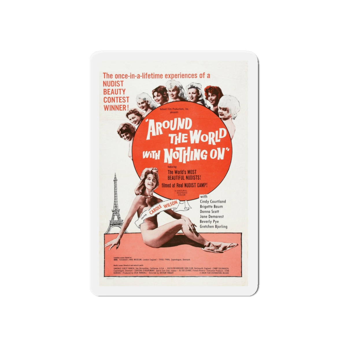 AROUND THE WORLD WITH NOTHING ON 1963 Movie Poster - Die-Cut Magnet-6 × 6"-The Sticker Space