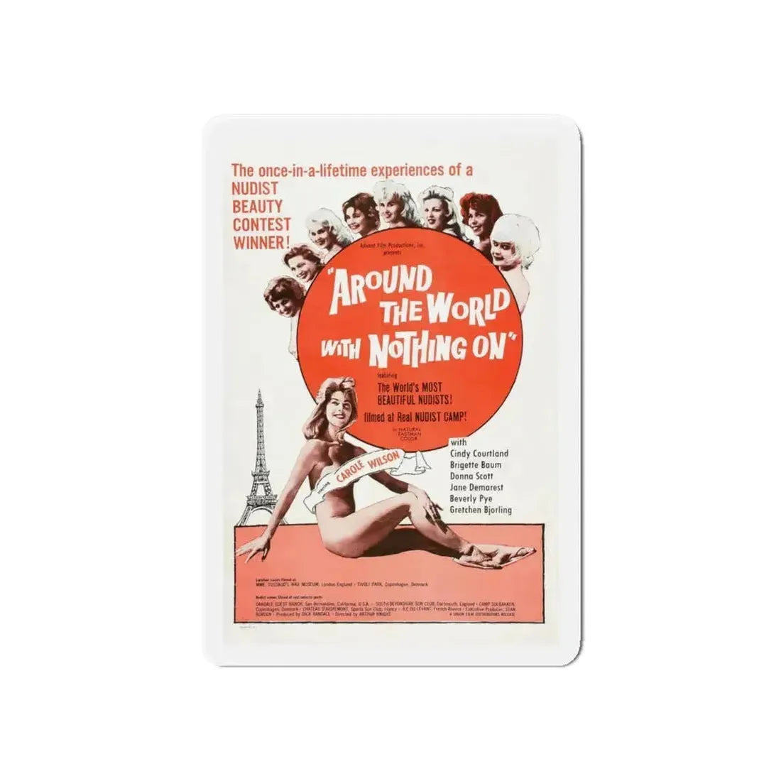 AROUND THE WORLD WITH NOTHING ON 1963 Movie Poster - Refrigerator Magnet - The Sticker Space