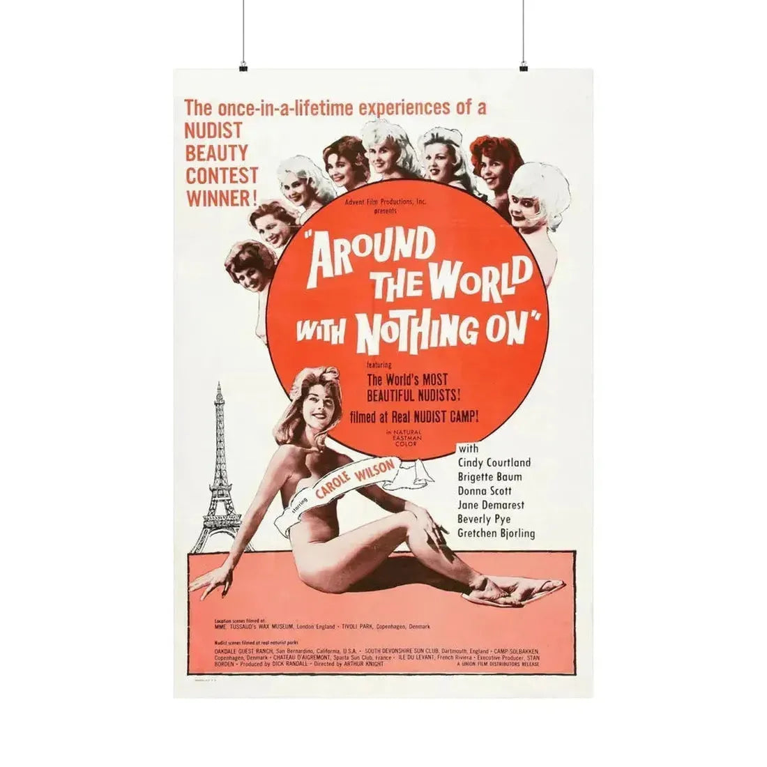 AROUND THE WORLD WITH NOTHING ON 1963 - Paper Movie Poster 36" x 54" Matte - The Sticker Space