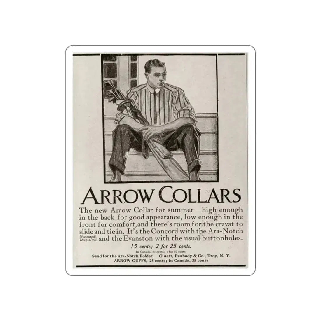 Arrow Collars Magazine Ad, Life magazine, March 24, 1910 (Magazine Illustration) STICKER Vinyl Die-Cut Decal - The Sticker Space