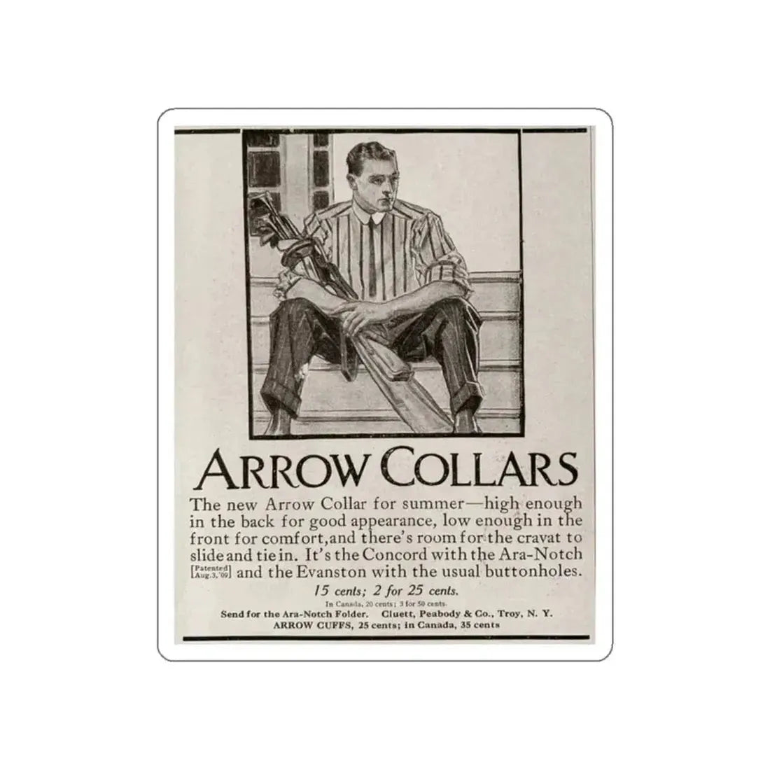 Arrow Collars Magazine Ad, Life magazine, March 24, 1910 (Magazine Illustration) STICKER Vinyl Die-Cut Decal White Die-Cut 2 Inch - The Sticker Space