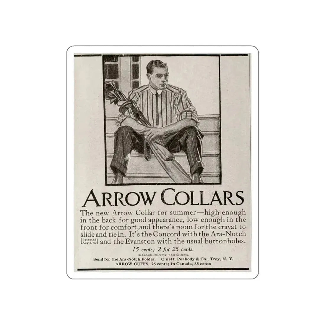 Arrow Collars Magazine Ad, Life magazine, March 24, 1910 (Magazine Illustration) STICKER Vinyl Die-Cut Decal White Die-Cut 5 Inch - The Sticker Space