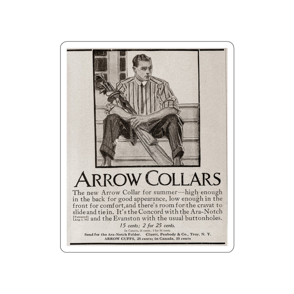 Arrow Collars Magazine Ad, Life magazine, March 24, 1910 (Magazine Illustration) STICKER Vinyl Die-Cut Decal-White-The Sticker Space