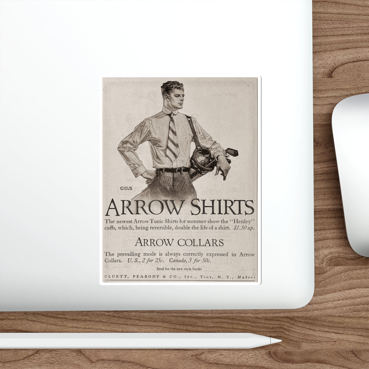 Arrow Collars Magazine Ad, The Saturday Evening Post, June 7, 1913 (Magazine Illustration) STICKER Vinyl Die-Cut Decal-The Sticker Space