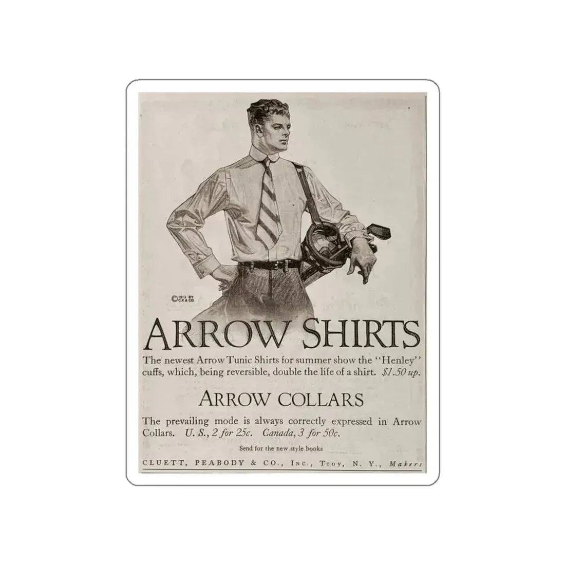 Arrow Collars Magazine Ad, The Saturday Evening Post, June 7, 1913 (Magazine Illustration) STICKER Vinyl Die-Cut Decal White Die-Cut 3 Inch - The Sticker Space