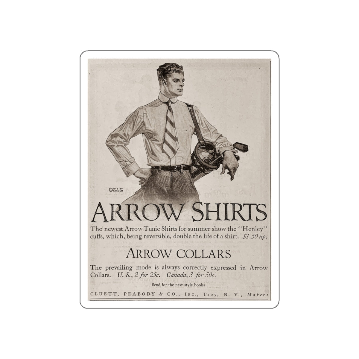 Arrow Collars Magazine Ad, The Saturday Evening Post, June 7, 1913 (Magazine Illustration) STICKER Vinyl Die-Cut Decal-White-The Sticker Space