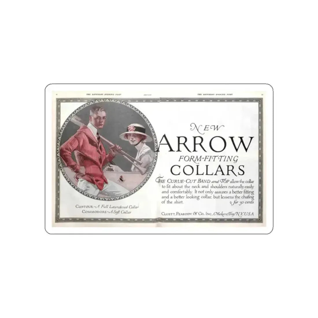 Arrow Collars Magazine Ad, The Saturday Evening Post, June 9, 1917 (Magazine Illustration) STICKER Vinyl Die-Cut Decal - The Sticker Space