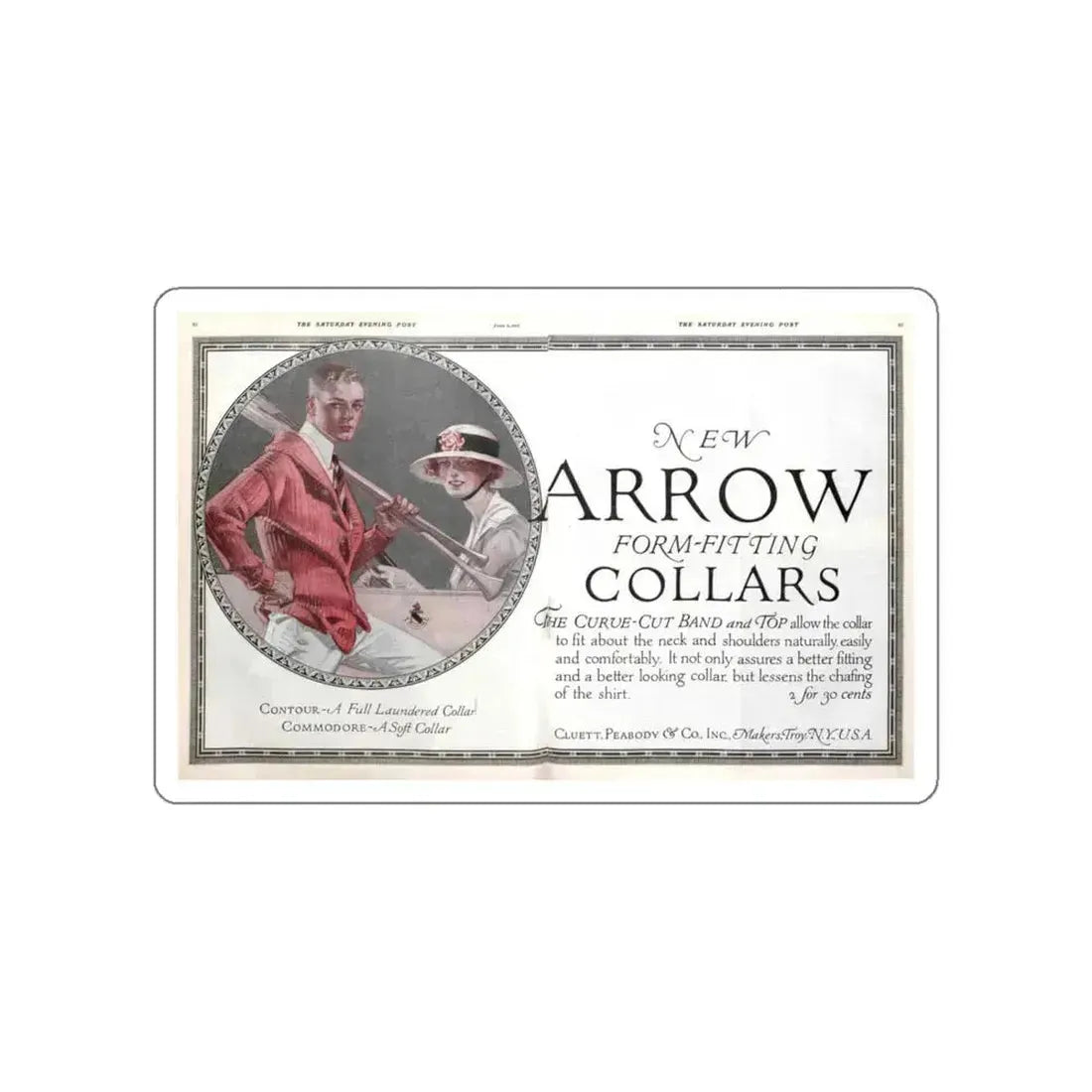 Arrow Collars Magazine Ad, The Saturday Evening Post, June 9, 1917 (Magazine Illustration) STICKER Vinyl Die-Cut Decal White Die-Cut 6 Inch - The Sticker Space