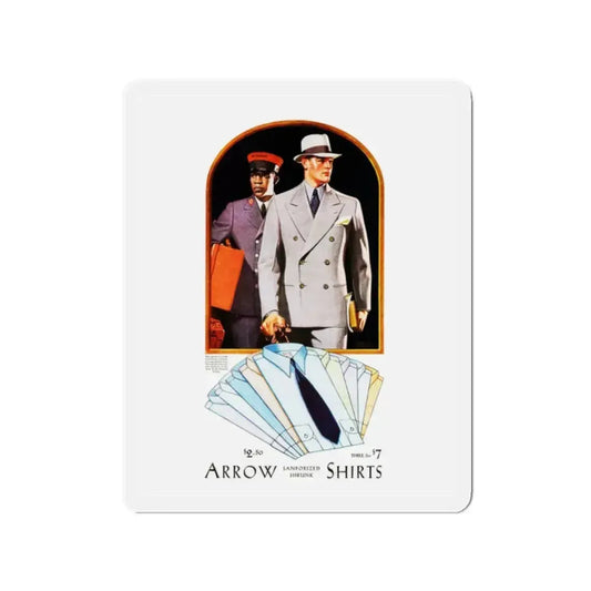 Arrow Shirts ad, Collier's, May 9, 1931 (Magazine Illustration) Refrigerator Magnet 2 Inch Die-Cut - The Sticker Space