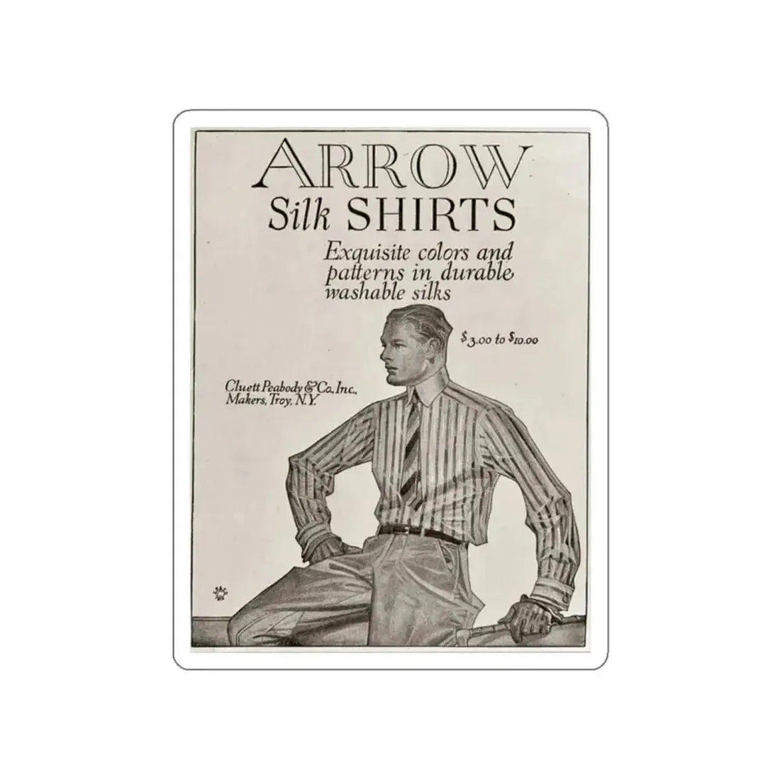 Arrow Silk Shirts (1914) (Magazine Illustration) STICKER Vinyl Die-Cut Decal - The Sticker Space