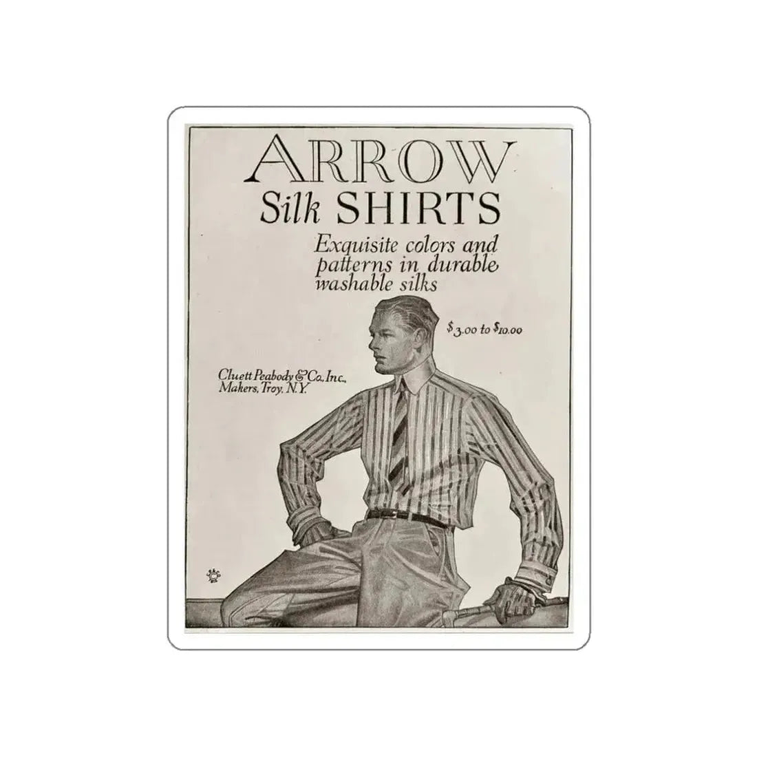 Arrow Silk Shirts (1914) (Magazine Illustration) STICKER Vinyl Die-Cut Decal - The Sticker Space