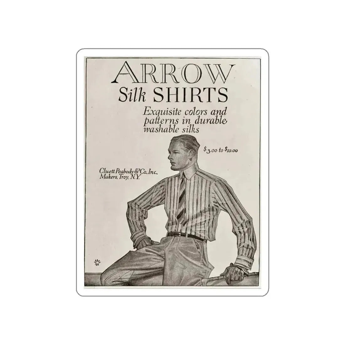 Arrow Silk Shirts (1914) (Magazine Illustration) STICKER Vinyl Die-Cut Decal - The Sticker Space