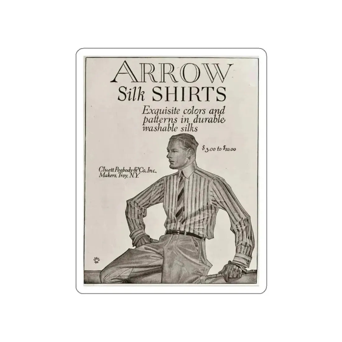 Arrow Silk Shirts (1914) (Magazine Illustration) STICKER Vinyl Die-Cut Decal White Die-Cut 2 Inch - The Sticker Space