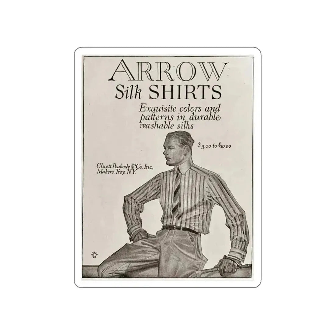 Arrow Silk Shirts (1914) (Magazine Illustration) STICKER Vinyl Die-Cut Decal White Die-Cut 3 Inch - The Sticker Space