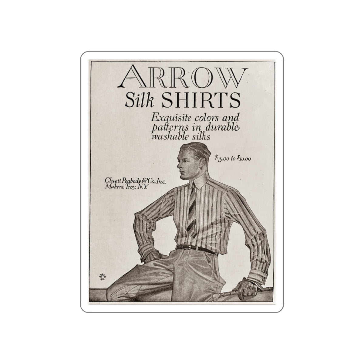 Arrow Silk Shirts (1914) (Magazine Illustration) STICKER Vinyl Die-Cut Decal-White-The Sticker Space