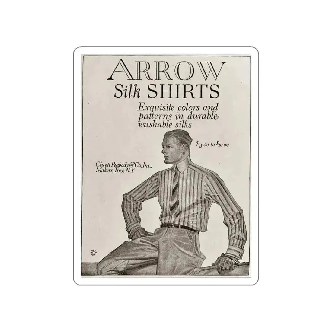 Arrow Silk Shirts (1914) (Magazine Illustration) STICKER Vinyl Die-Cut Decal White Die-Cut 6 Inch - The Sticker Space