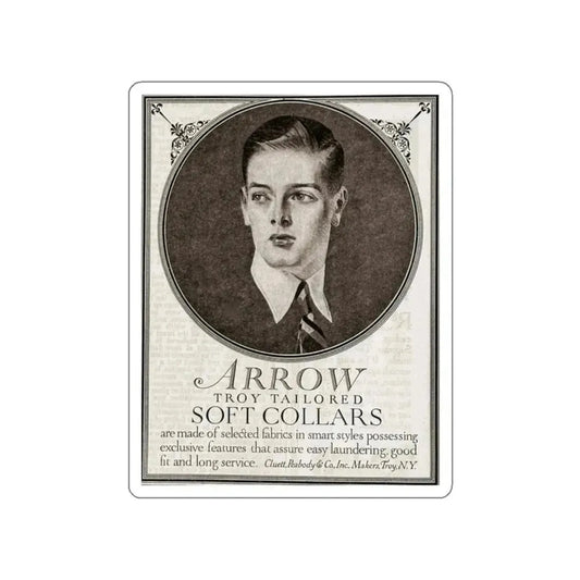 Arrow Troy Tailored Soft Collars ad, The Saturday Evening Post, July 26, 1919 (Magazine Illustration) STICKER Vinyl Die-Cut Decal White Die-Cut 2 Inch - The Sticker Space