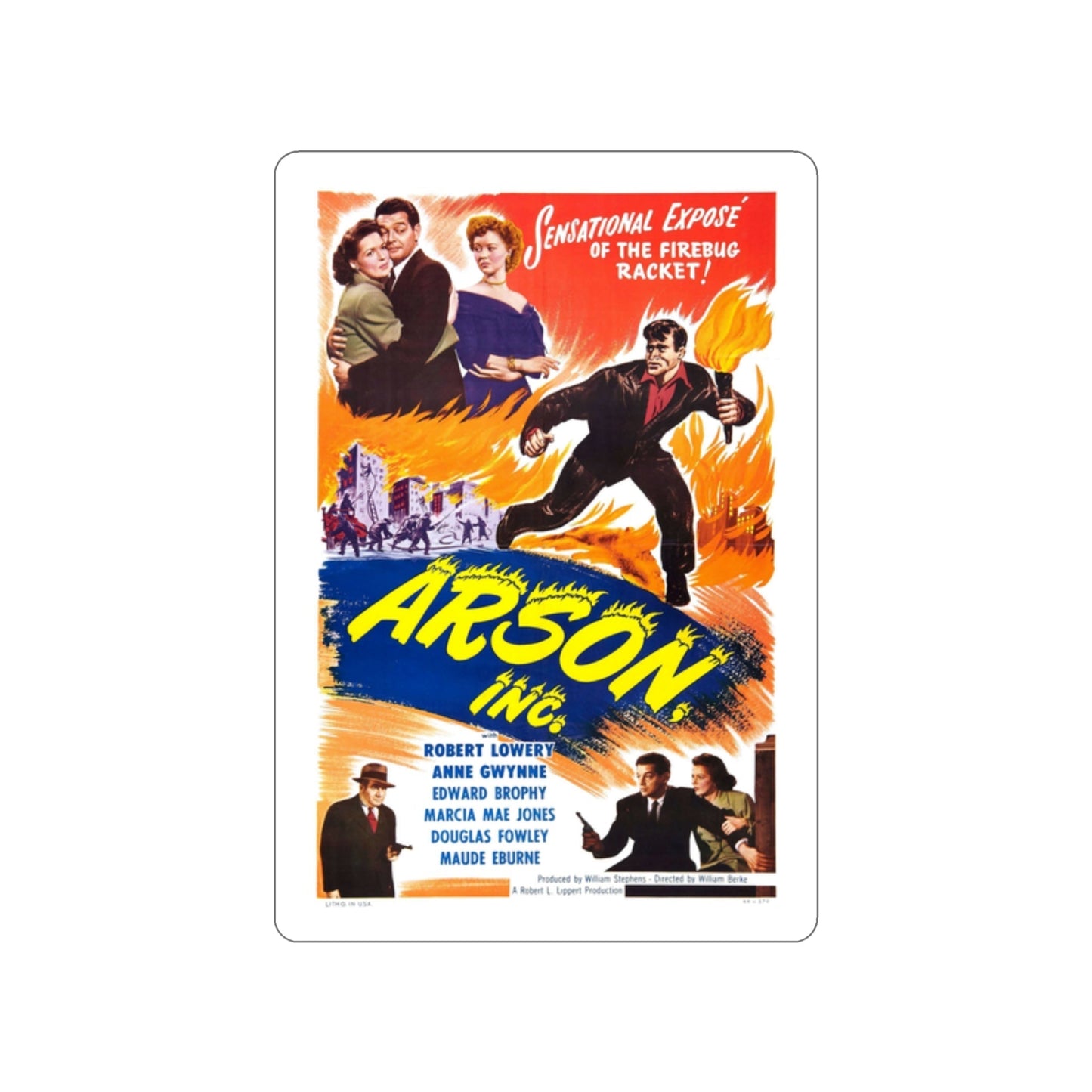 ARSON, INC 1949 Movie Poster STICKER Vinyl Die-Cut Decal-2 Inch-The Sticker Space