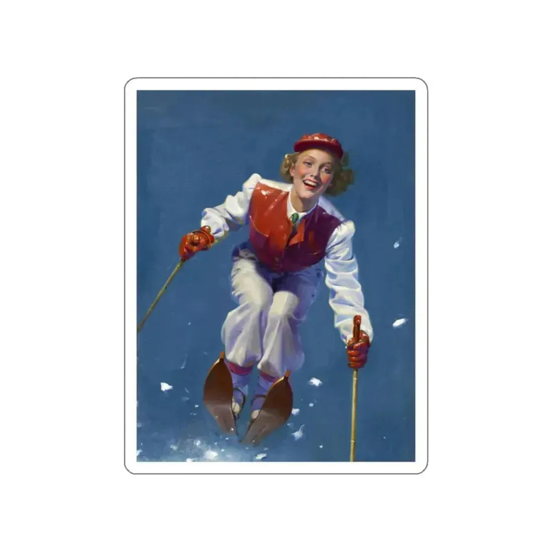 Art Deco Era Woman Skier, magazine cover, circa 1933-1938 (Magazine Illustration) STICKER Vinyl Die-Cut Decal White Die-Cut 2 Inch - The Sticker Space