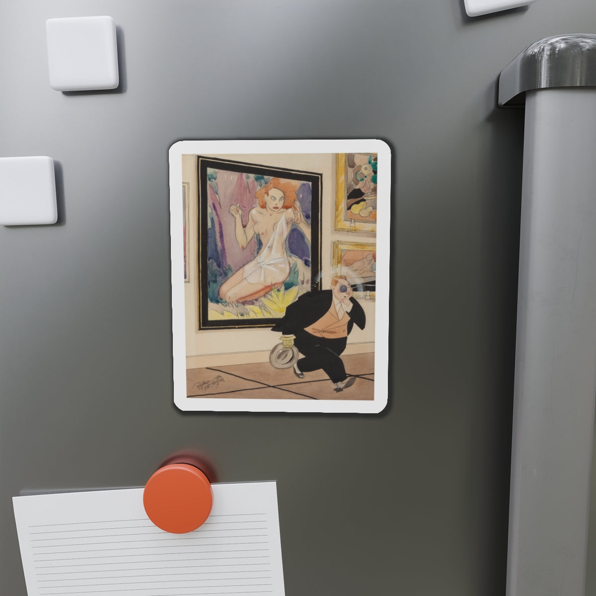 Art Lover (Magazine Illustration) Refrigerator Magnet-The Sticker Space