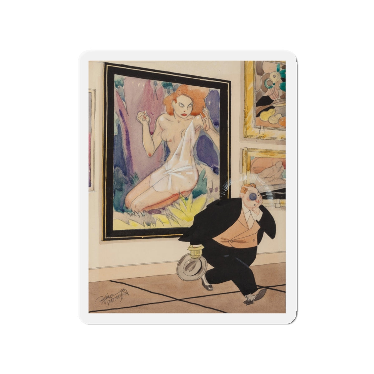 Art Lover (Magazine Illustration) Refrigerator Magnet-3" x 3"-The Sticker Space