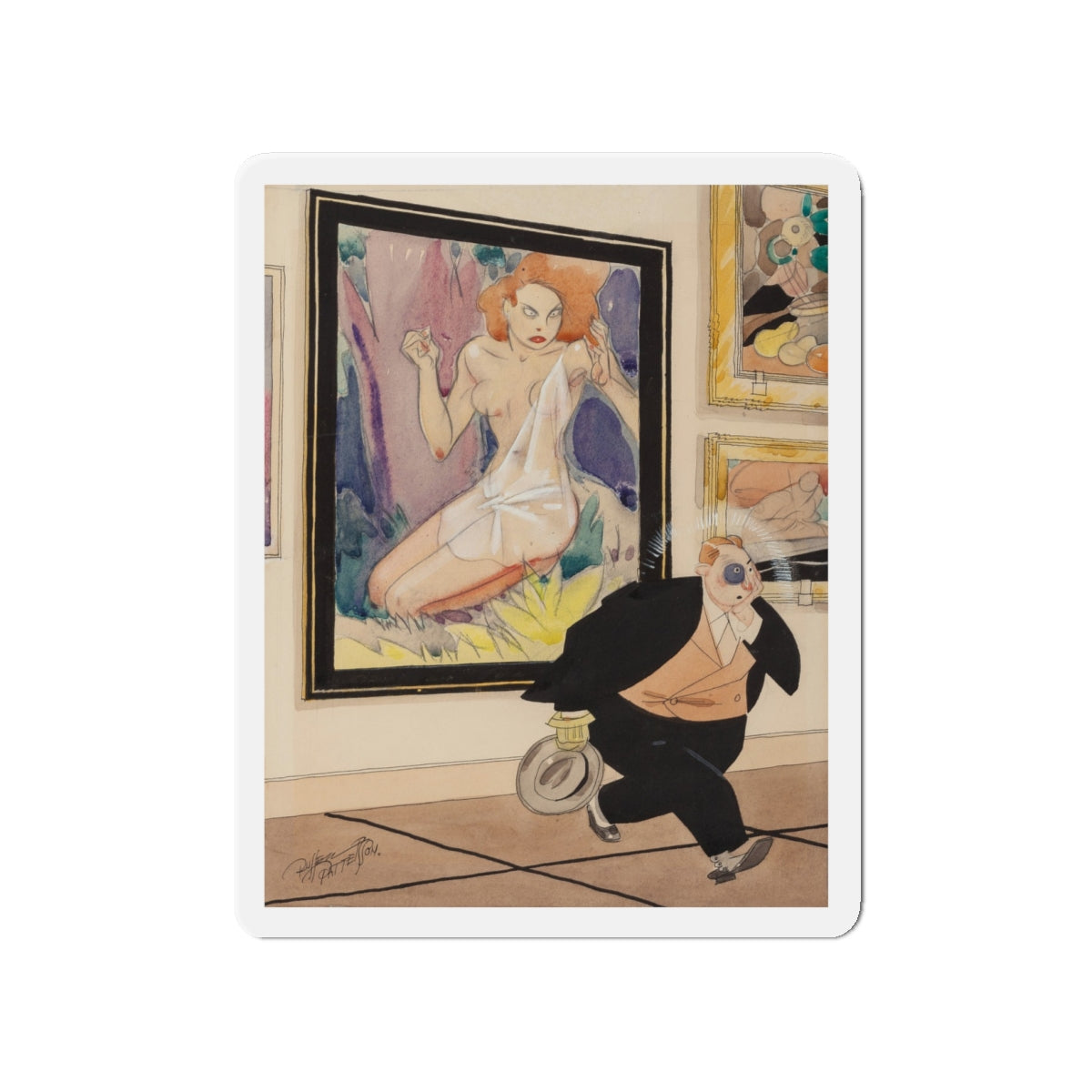 Art Lover (Magazine Illustration) Refrigerator Magnet-4" x 4"-The Sticker Space